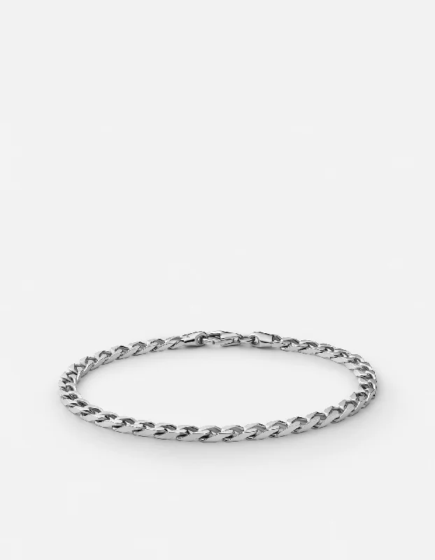 women's bracelets pearl -4mm Cuban Chain Bracelet, Sterling Silver