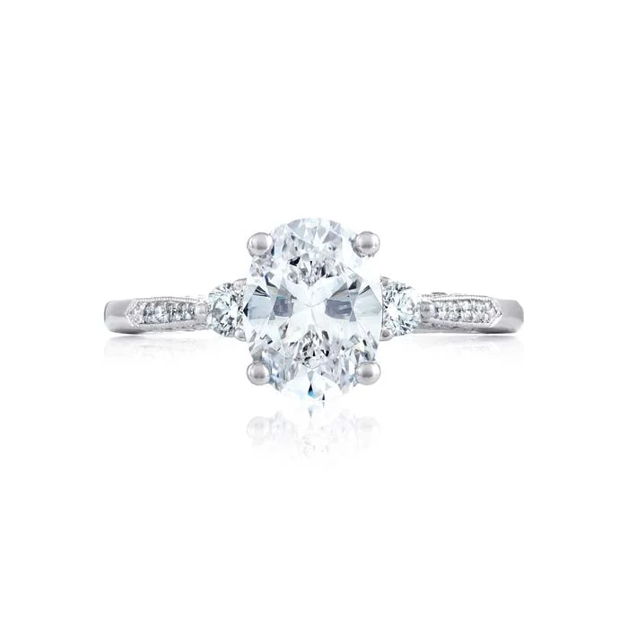 women's engagement rings diamond -Tacori Simply Tacori Collection 18K White Gold Oval Engagement Ring Semi Mount with Diamonds