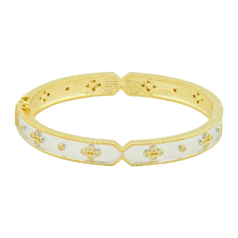 women's bracelets for anniversary -Freida Rothman Signature Iconic Clover Hinge Bangle