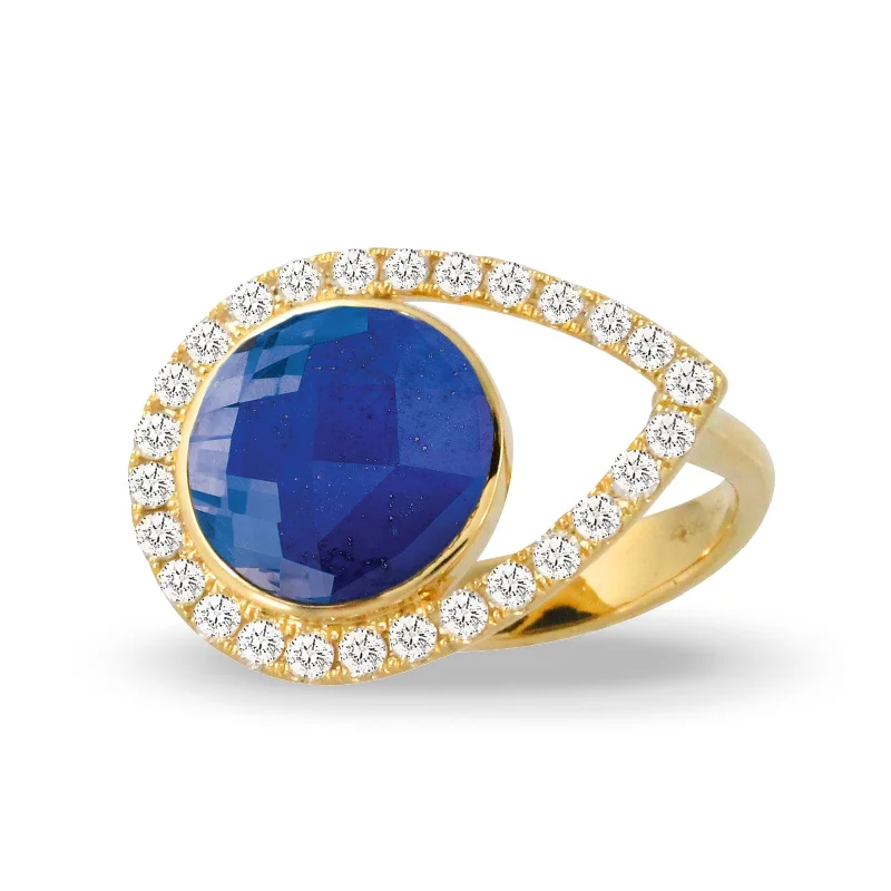 women's ring gold -Doves - 18K YG Diamond & Lapis Ring