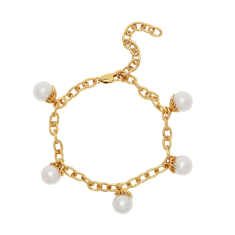 women's bracelets for wife -Goldbug Palm Pearl Station Bracelet