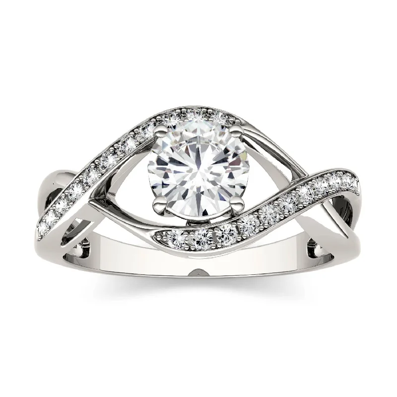 women's ring simple band -Charles & Colvard 6mm Moissanite Swirl Solitaire Ring in White Gold