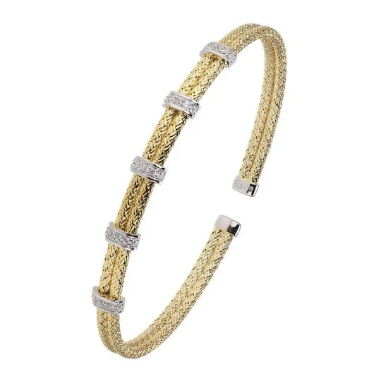 women's bracelets simple elegance -CZ Gold Plated Silver Double 2mm Mesh Cuff Bangle