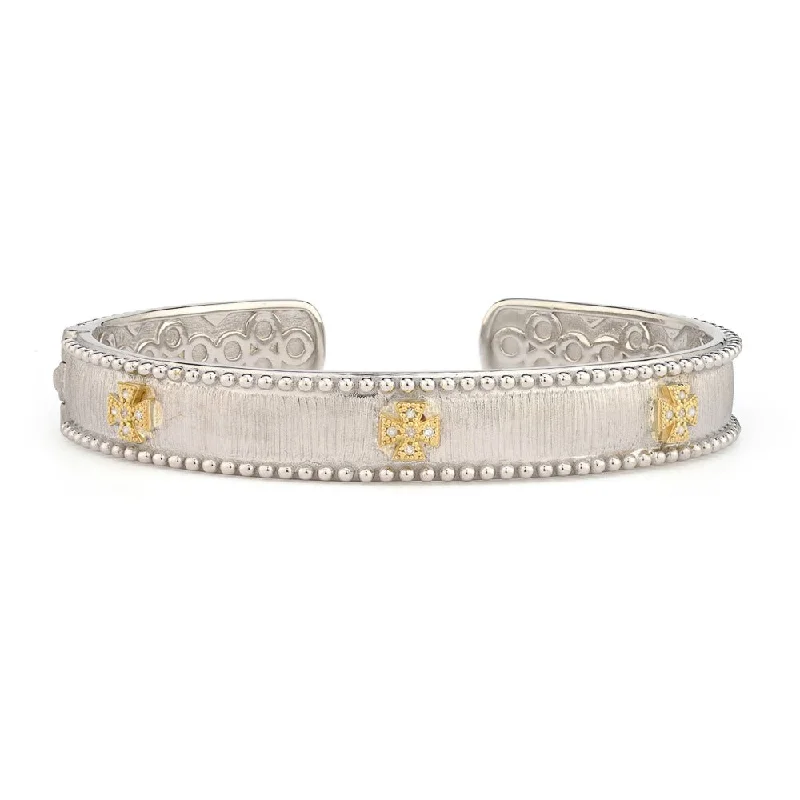 women's bracelets with multi-gemstones -Jude Frances Mixed Metal Narrow Beaded Maltese Cuff