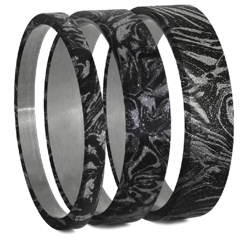 women's ring floral design -Black & White Mokume Gane Inlay Components for Modular Rings