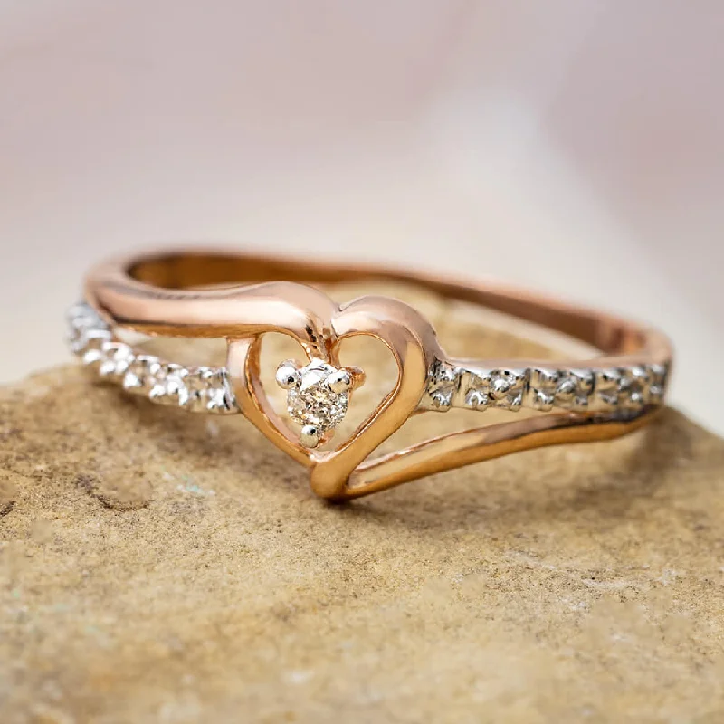 women's ring classic solitaire -Rose Gold Diamond Heart Promise Ring