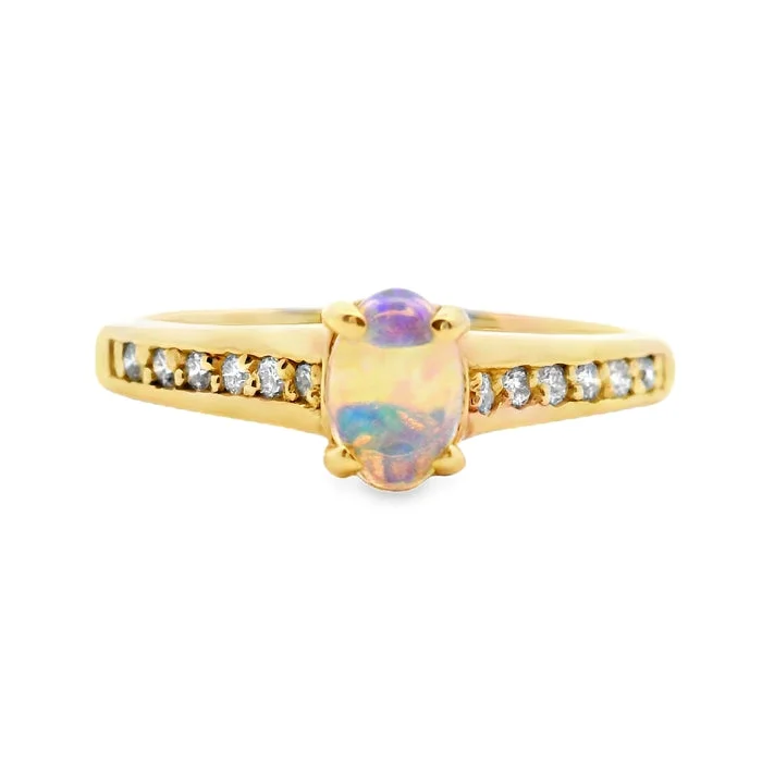 women's engagement rings sleek and modern -Mountz Collection Opal and Diamond Ring in 14K Yellow Gold