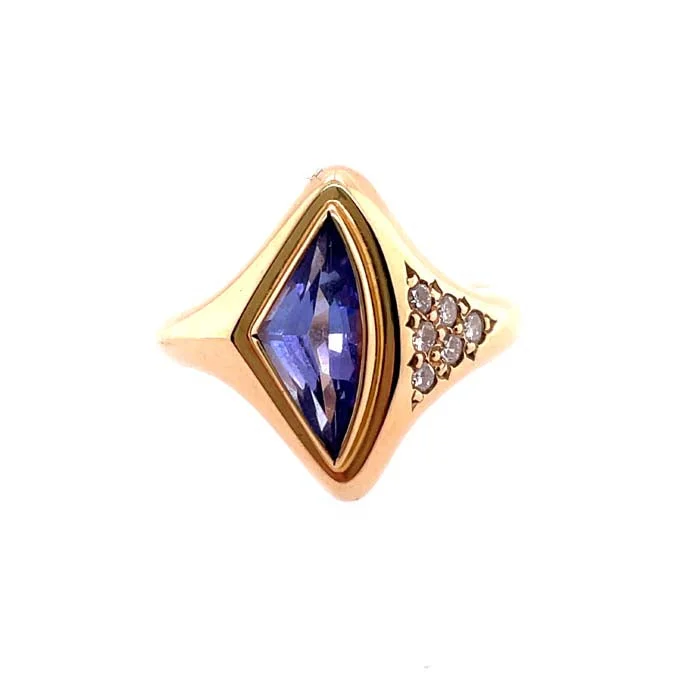 women's engagement rings halo setting -Estate Tanzanite and Diamond Ring in 14K Yellow Gold