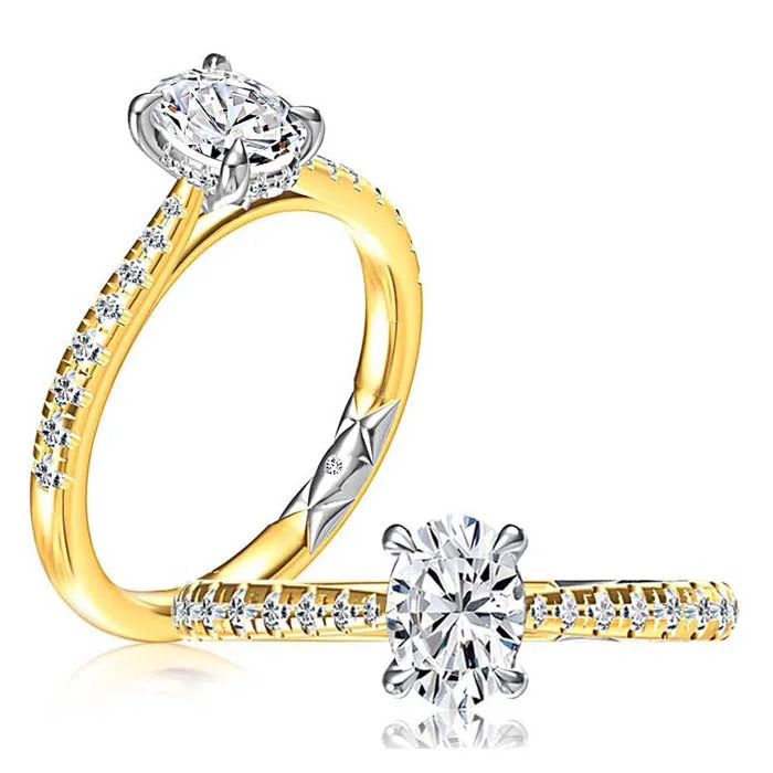 women's engagement rings moissanite -A. Jaffe Oval Engagement Ring Semi-Mounting in 14K Yellow and White Gold