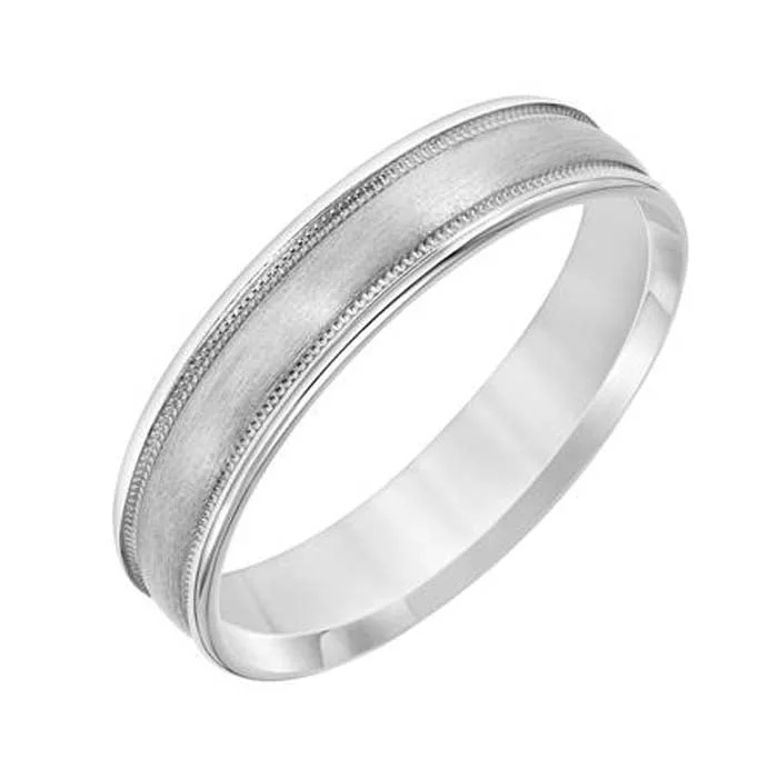 women's engagement rings twisted band -Goldman 5MM Men's Satin, Milgrain and Polished Wedding Band in Platinum