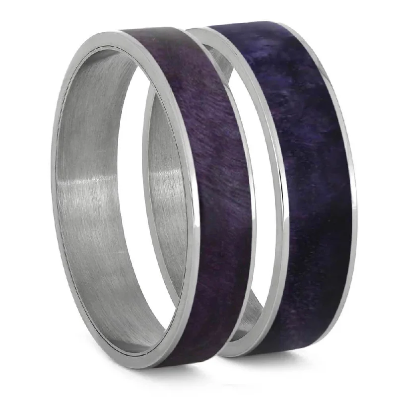 women's ring modern look -Purple Box Elder Burl Wood Inlay Components for Modular Rings