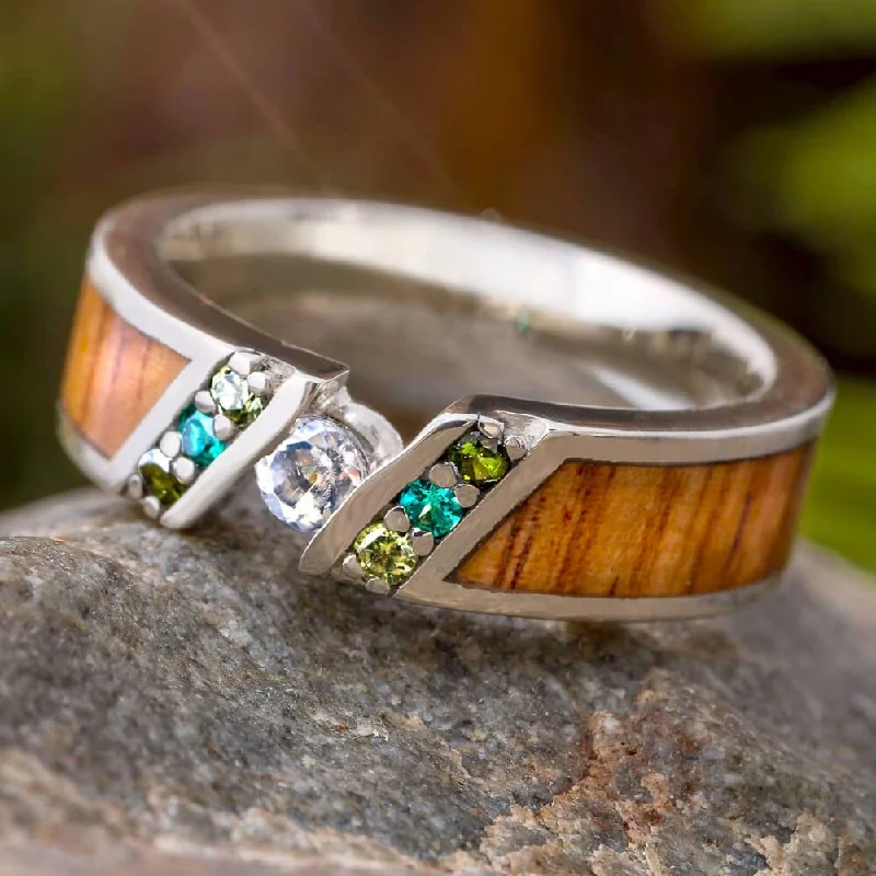 women's ring pave setting -Tulipwood Ring with Moonstone and Green Gemstone Accents