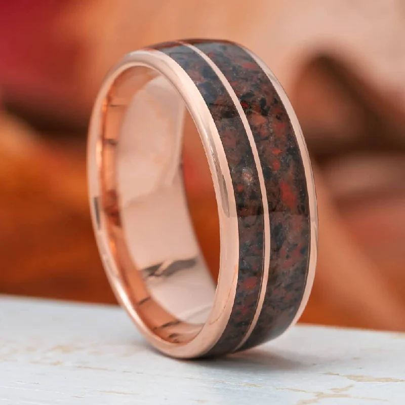 women's ring unique design -Solid Rose Gold & Fossilized Dinosaur Bone Ring