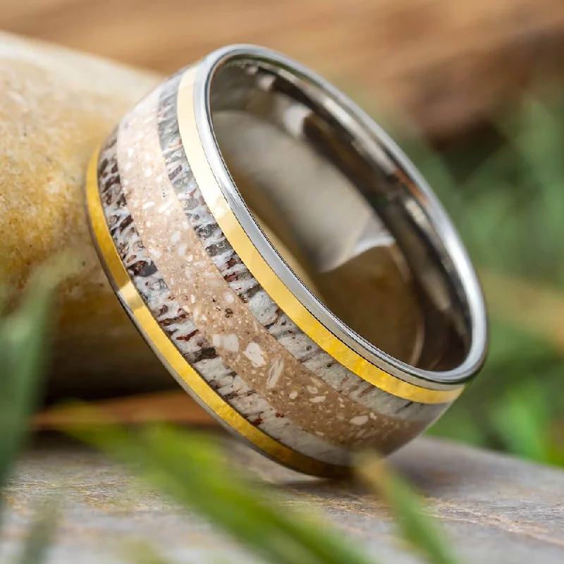 women's ring with engravings -Memorial Ring with Antler & Cremains