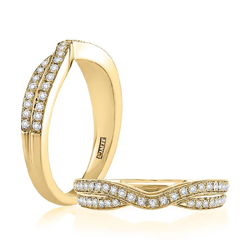 women's engagement rings oval diamond -A. Jaffe Double Row Curved Wedding Band in 14K Yellow Gold