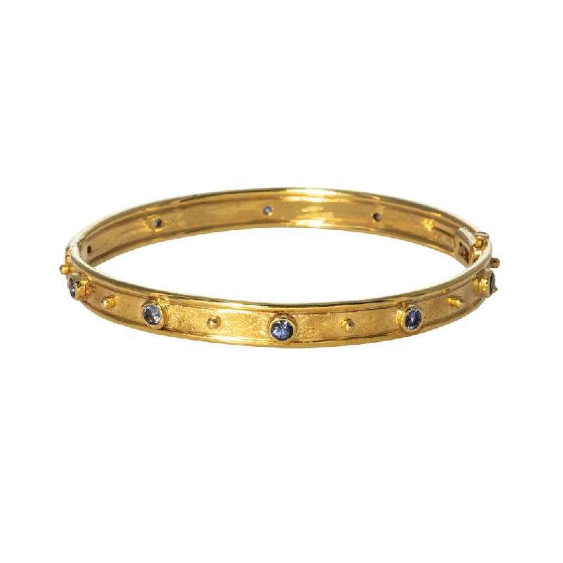 women's bracelets bold and edgy -Mazza Blue Sapphire 14K Yellow Gold Bangle