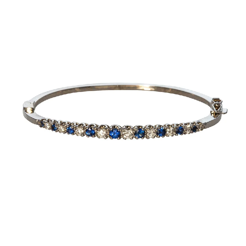 women's bracelets gothic style -Sapphire & Diamond Graduated 14K White Gold Bangle