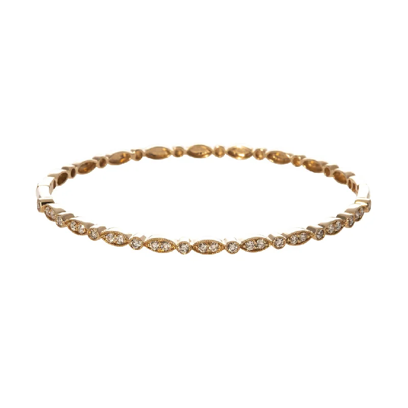 women's bracelets trendy layered -Diamond 14K Yellow Gold Milgrain Marquise & Round Bangle