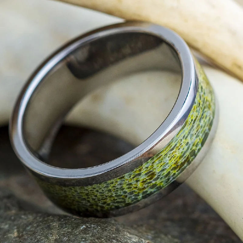 women's ring for girlfriend -Polished Titanium Band with Unique Gold Antler