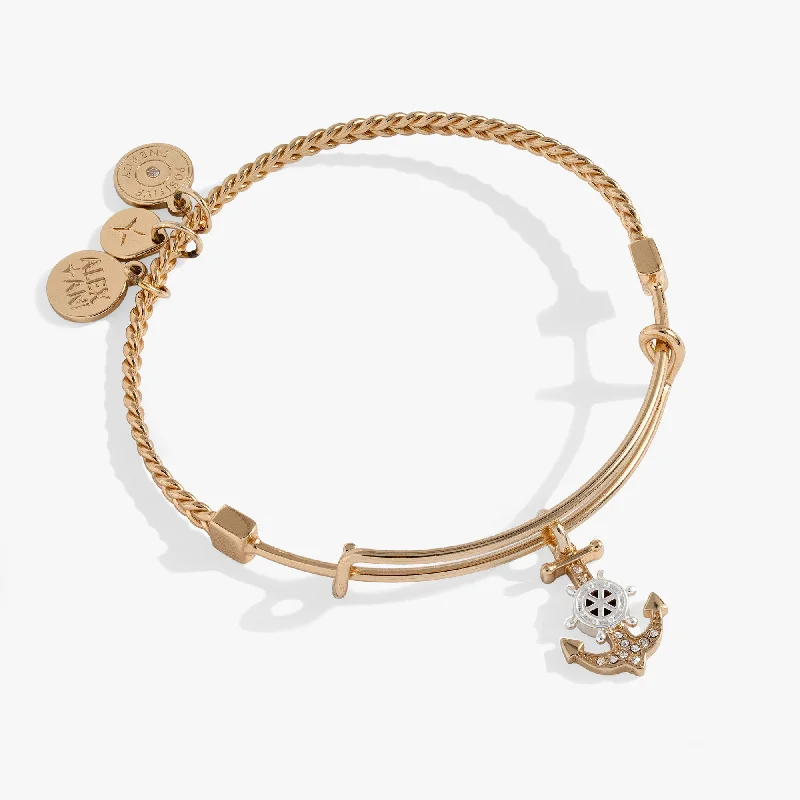 women's bracelets sun and moon -Textured Anchor Charm Bangle